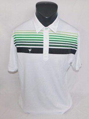 Travis Mathew x Chive Mens XL White Green Striped Golf Polo Shirt